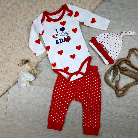 Rotes I Love Mum & Dad 3er-Set