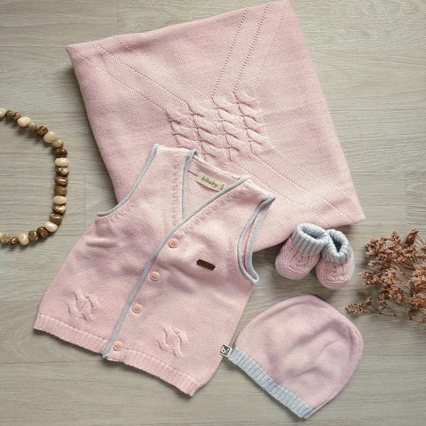 Rosa Natur gestrickter 4er-Set